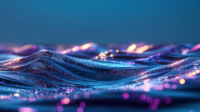 Abstract colorful glittering waves: a digital art masterpiece. Dreamlike Phosphorescent Waves. Illustration