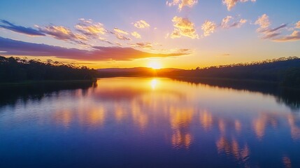 Obraz premium Stunning Sunset Over Serene Lake with Beautiful Reflection and Colorful Sky : Generative AI