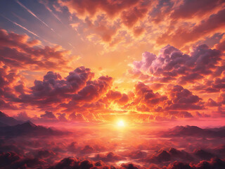 Fototapeta premium Illustration of a celestial, background, maximalist, 8k photo, animestyle, dynamic, perspective, windy,swirling clouds, trending on artstation