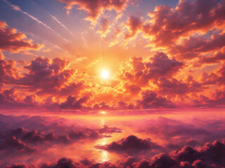 Fototapeta premium Illustration of a celestial, background, maximalist, 8k photo, animestyle, dynamic, perspective, windy,swirling clouds, trending on artstation