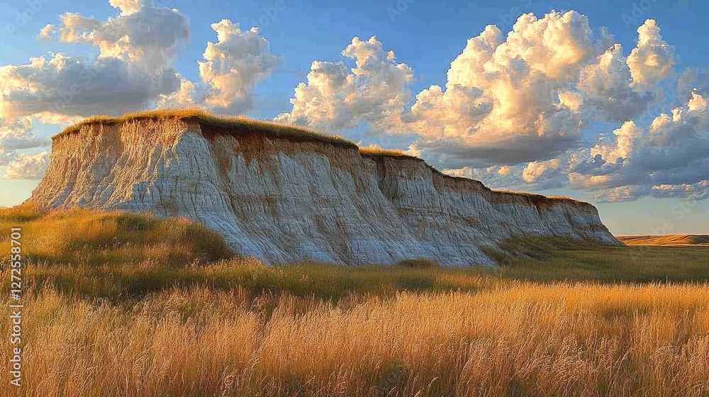 Wall mural Prairie sunset, chalk cliffs, grasslands, cloudscape, landscape photography