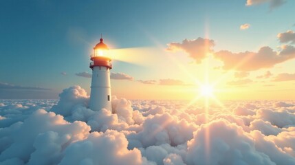 Luminous Beacon of Hope Above the Clouds at Sunrise A Serene and Inspirational Scene of Guidance and Tranquility
