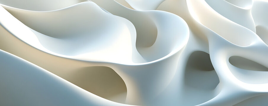 Abstract smooth curvy white surfaces creating a sense of depth and fluidity.