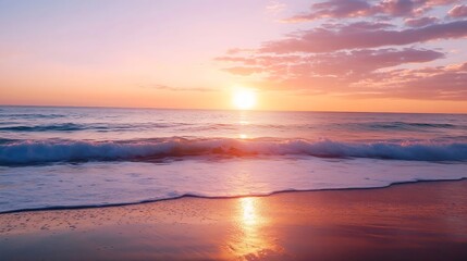 Vibrant Sunset Over the Ocean with Colorful Skies and Gentle Waves : Generative AI
