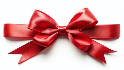 Fototapeta premium Realistic Red Ribbon Bow with Tails, Isolated on White, Tilt-Shift Photography