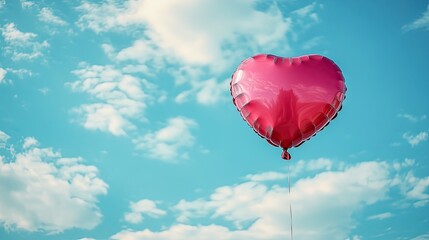 Fototapeta premium Red heart balloon floats in a blue sky