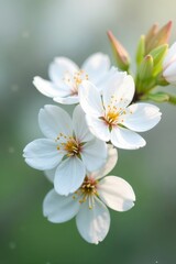 Obraz premium Close-up of pristine white cherry blossoms, soft focus background , sakura, bloom, plant