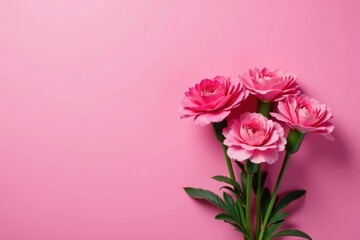 Fototapeta premium Cluster of five pink carnations against a matching pink background, nature, plant, delicate