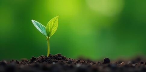 Delicate sprout emerges, vibrant green leaves unfurl , garden, ecology, farming