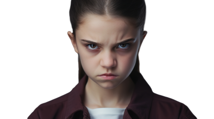 Moody Girl Looking Directly – Frustrated Face, PNG with Transparency
