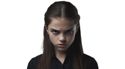 Furious Young Girl Staring at Camera – Isolated Transparent PNG
