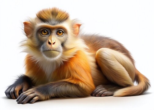 Relaxed Monkey on White Background - Studio Shot of Primate
