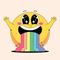 Cute smilling emoji rainbow vomit cartoon