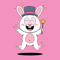 Cute bunny with magic wand cartoon