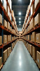 Fototapeta premium Overfilled warehouse shelves overflowing with cardboard boxes , brown, limit, overload