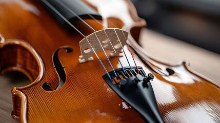 Fototapeta premium Detailed Image of Violin with Strings and Bridge Showcasing Musical Craftsmanship : Generative AI