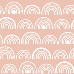 Pink boho nursery rainbow seamless vector pattern background. Vector illustration for background textile texture packaging print.