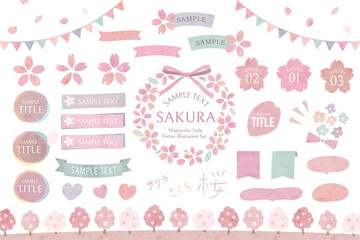 桜の水彩風フレーム 桜色 枠 イラスト