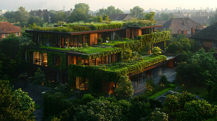 Green Roof House: Eco-Architecture Illustration