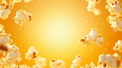 National Caramel Popcorn Day digital banner with pastel yellow to caramel brown gradient background, cartoon style popcorn illustration with glossy effect