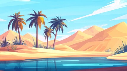 Obraz premium Serene Oasis Palm Trees Desert Landscape