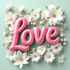 Romantic Love Typography Surrounded by Flowers"