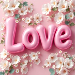 "Whimsical Love Balloon Surrounded by Flowers"

