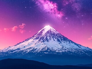 Fototapeta premium Majestic snow-capped mountain under vibrant night sky