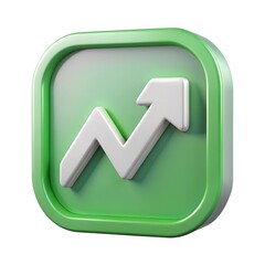 3D arrow up icon, inside a green box, isolated on white background, 3d rendering, grow illustration
