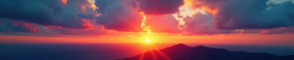 Horizonte central durante el atardecer con sombras profundas, cielo, colorido