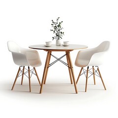 Designer table with chairs isolated on white background