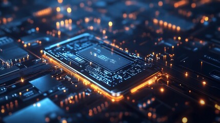 Fototapeta premium Close-up of a Futuristic Microchip: Technological Advancement