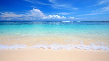 Obraz premium Beautiful Tropical Beach with Crystal Clear Water and White Sand Under Blue Sky : Generative AI