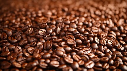 Fototapeta premium Close-Up of Dense Roasted Coffee Beans Highlighting Their Rich Texture and Aroma : Generative AI