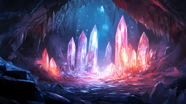 Luminous crystal caverns: a digital masterpiece. Radiant Crystal Caverns. Illustration