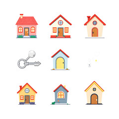 "Colorful Cartoon House Icons Set"