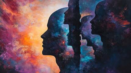 Layers of consciousness represented as a tower of human head silhouettes