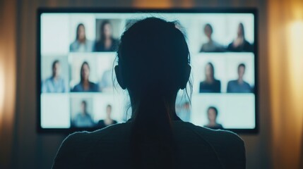 Silhouetted Figure Watching a Video Conference