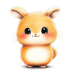 Fototapeta premium Adorable Orange Cartoon Rabbit Illustration With Big Eyes and Blush