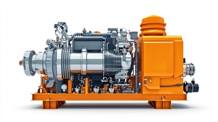 Orange industrial engine, isolated on white background.
