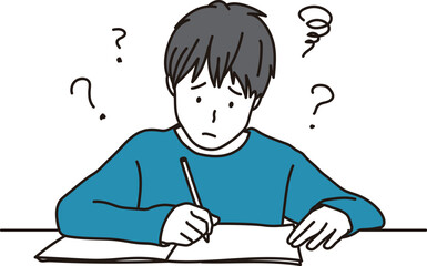勉強で悩む小学生の男の子のイラスト素材