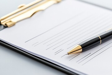 Elegant pen on clipboard with blank document for writing and organization