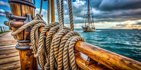 Obraz premium Sailing Ship Mast Close-up: Nautical Ocean Vessel Detail with Copy Space