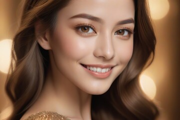 Obraz premium A woman with brown hair and brown eyes is smiling