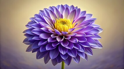 Obraz premium A Stunning Close-Up of a Purple Dahlia Flower with a Vivid Yellow Center, Showcasing its Delicate Petals and Intricate Details
