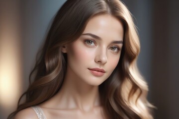 Fototapeta premium A woman with long brown hair and a light brown face