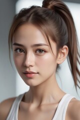 Naklejka premium A woman with brown hair and brown eyes