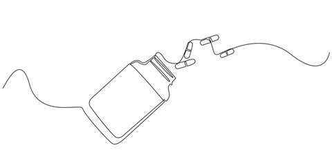 Obraz premium continuous line medical tablet bottle.one line drawing of medicine bottle.single line vector illustration of taking medicine.health one line concept