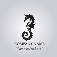 Sea horse logo company black and white vector illustration