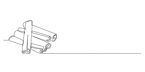 continuous line of cinnamon spice.one line drawing of kitchen spice cinnamon.isolated single line vector illustration